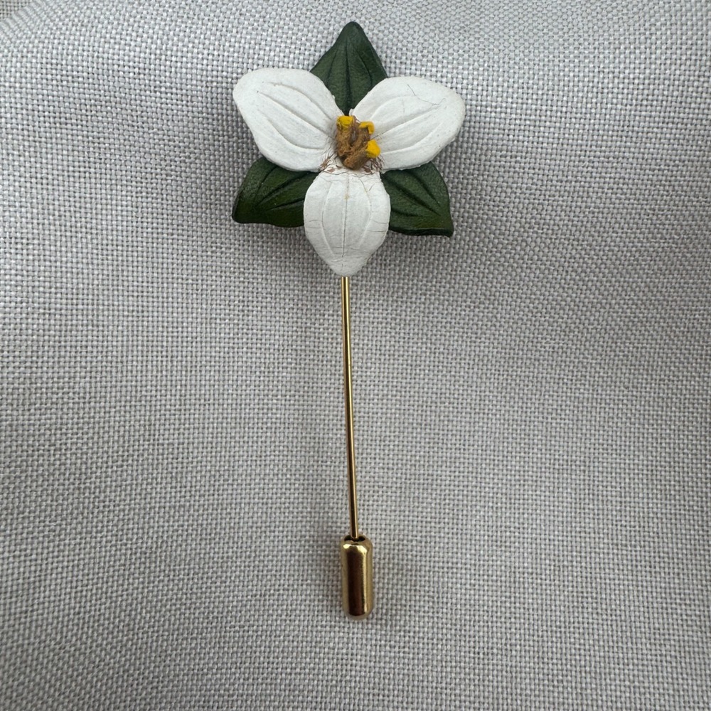 Vintage Leather Flower Brooch Set Handcrafted Pin White Tan Floral Botanical 4pc - Picture 8 of 11